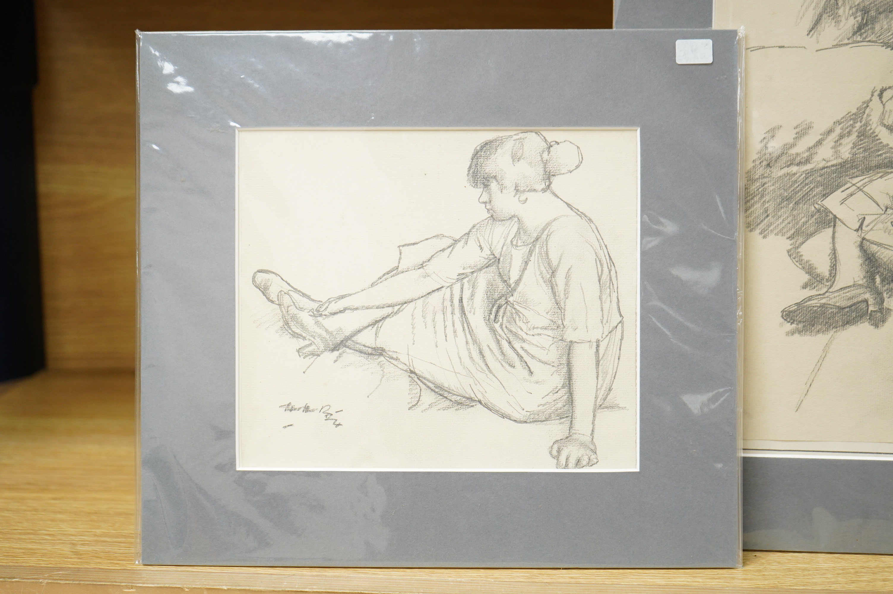 Harold Hope Read (1881-1959), ‘Thinking’, ‘Taking Time Out’ and ‘Resting’, each signed, Bowden Fine Art labels verso, three charcoal and pencils on paper, mounted, unframed, largest 29 x 21cm